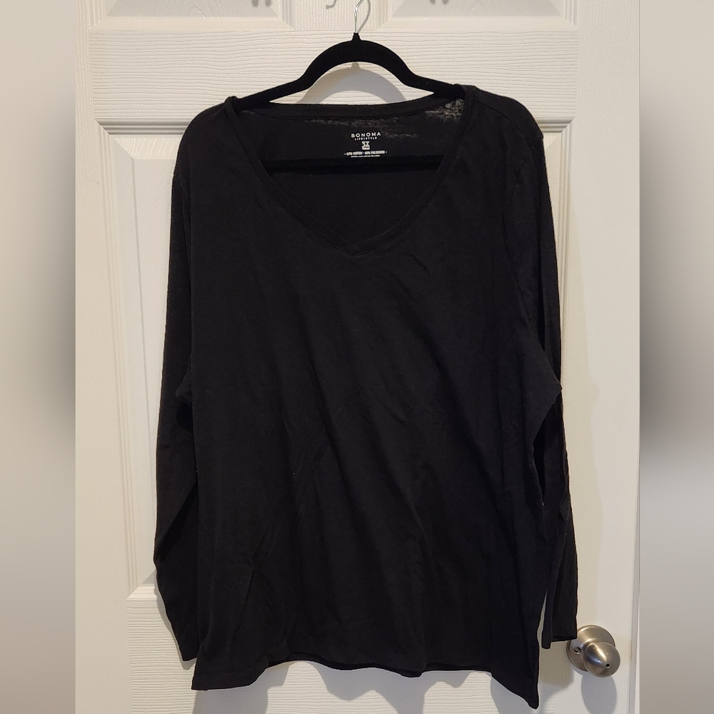 Sonoma Black Long Sleeve V Neck Women's Top